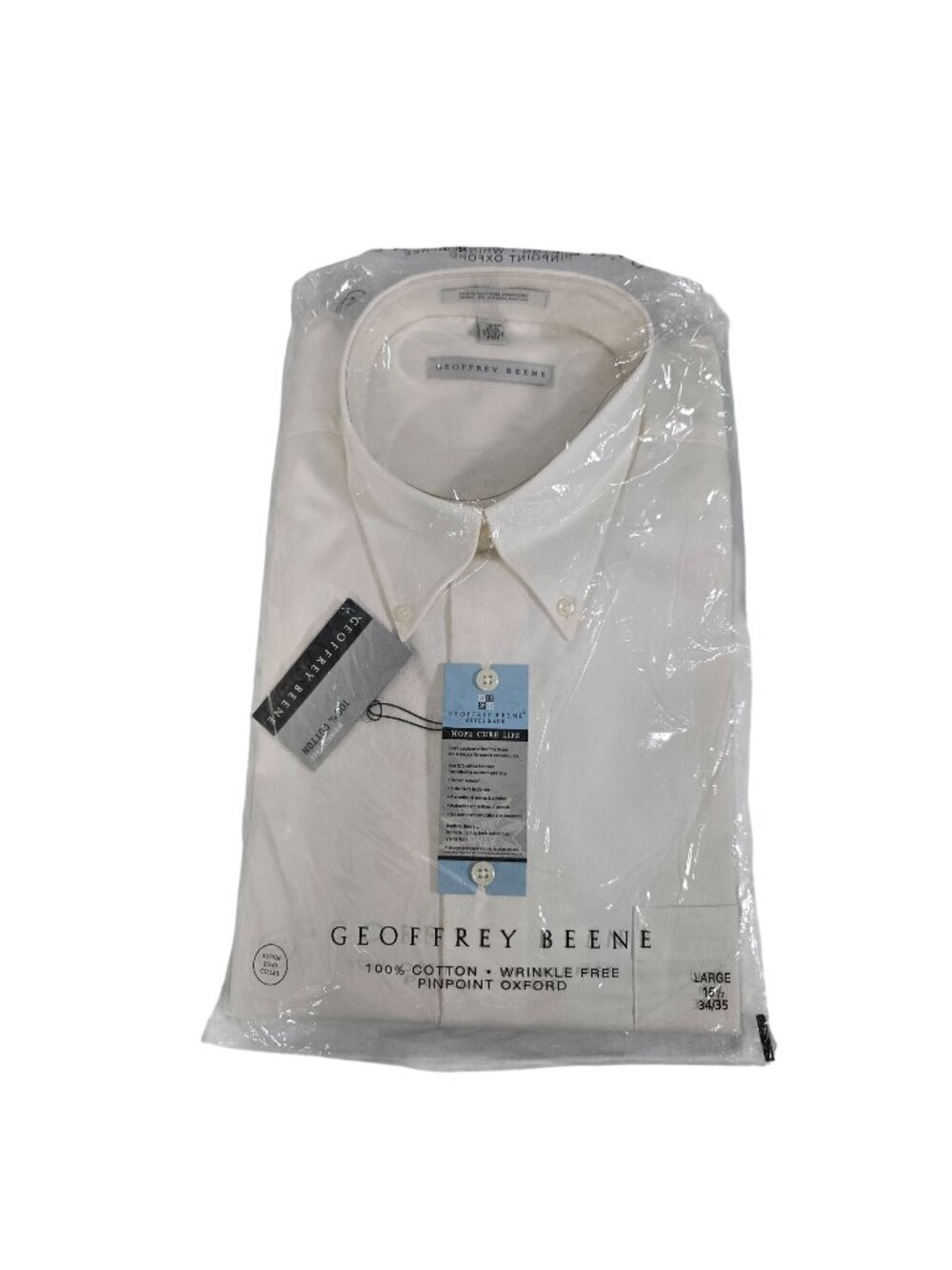 Geoffrey Beene 100% Cotton Wrinkle-Free Pinpoint Oxford White Dress Shirt Large